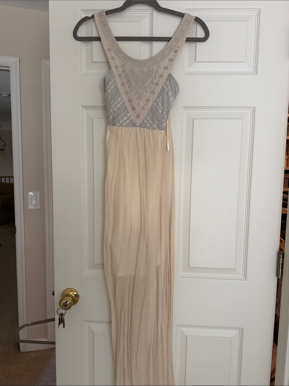 Sleeveless Beige and Silver Embellished Maxi Dress